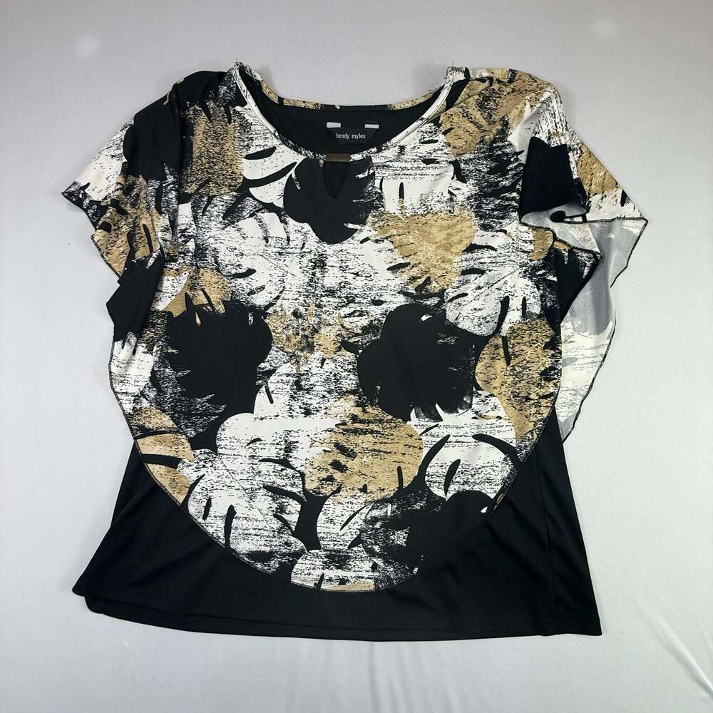 Brody Myles Floral Overlay Poncho Blouse with Metal Hardware Detail